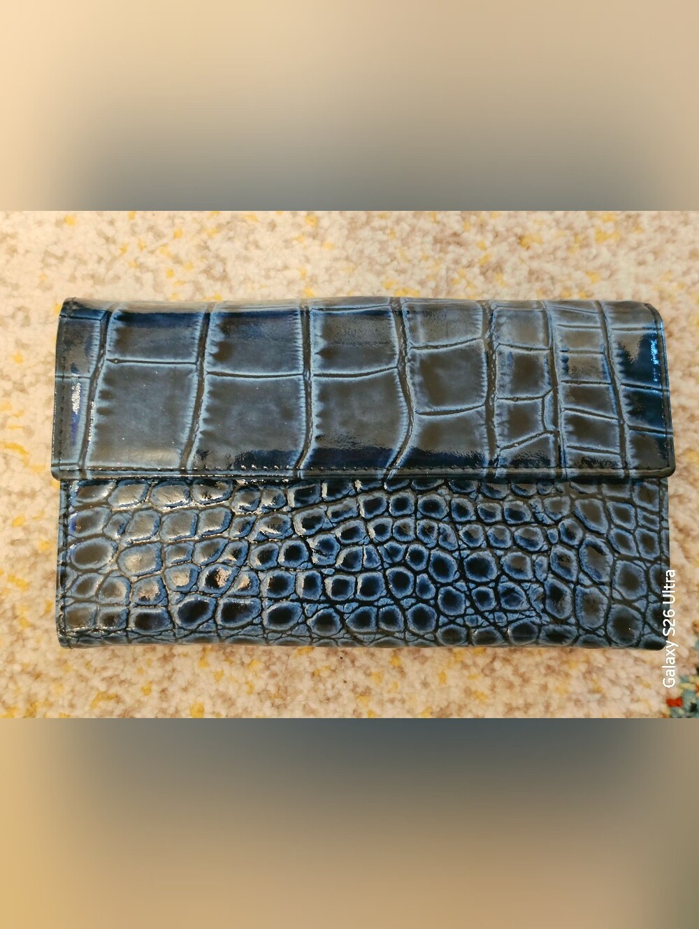 Pristine blue croc-embossed Italian leather luxury wallet NWOT